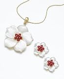 14k Gold Ruby & White Mother of Pearl Flower Pendant