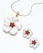 14k Gold Ruby & White Mother of Pearl Flower Earrings