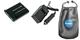 Digital Replacement Battery PLUS Mini Battery Travel Charger for Specific Digital Camera and Camcorder Models / Compatible with CASIO NP-80, FUJIFILM NP-45, NP-45A, KODAK KLIC-7006, NIKON EN-EL10, OLYMPUS LI-40B, LI-42B, PENTAX D-LI63, OLYMPUS µ: 1040, 1050 SW, 1060, Stylus: 1200, 7010, 750, 830, 840, 850 SW, Tough: 725SW, 770SW, X-785, X-790 Charges with Intelligent Charge Technology - Includes Car Adapter and Leatherette Camera / Lens Accessories Pouch