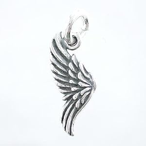 Detailed Small Double Sided Angel Wing Pendant or Charm in Sterling Silver, #8390