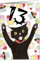 13th Birthday Party Invitation, Black Cat Card