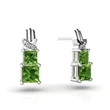 14K White Gold Genuine Square Peridot Earrings
