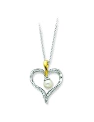 Sterling Silver Cultured Pearl Heart & Soul 18in Necklace.