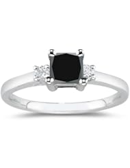2.20 Cts Black & White Diamond Classic Three Stone Ring in 18K White Gold