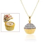 10K Yellow Gold 0.05 Carat Diamond Cupcake Pendant w/18 Chain
