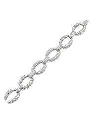 Alexander James White Gold Rhodium Bonded 7.5 Inch Chain Link Bracelet with Glistening Cubic Zirconia Accents and a Fold-over Clasp in Silvertone