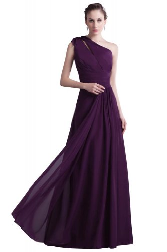 ... Long One Shoulder Purple Chiffon Evening Dress Size 18 Purple for sale
