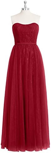 Emyrin Sweet A-line Tulle Burgundy Bridesmaid Dresses Sweetheart Neckline