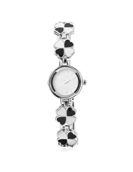 Fashion Love Heart Irish Shamrock Flower White Black Dial Womens Bracelet Watch
