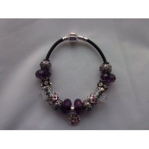 Divine Beads © Stylish Gift - Purple Theme Handmade snap clasp real leather complete with 15 co-ordinating charm Beads -Latest Fashion Trend