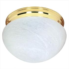 Buy 2 CFL - Large Mushroom Ceiling Fixture - Polished Brass Alabaster Glass - Energy... by Nuvo now!