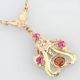 10K Yellow and Rose Gold Citrine and Created Ruby Floral 16.5 Inch Necklace by