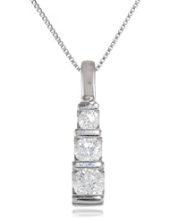 10k White Gold 1/3 Cttw Diamond 3-Stone Square Pendant Necklace, 18"