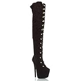 V-Luxury Womens 12-ELLE80 Closed Toe High Heel Platform Thigh High Boot Shoes, Black Faux Suede, 8.5 B (M) US