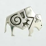 Sterling Silver Buffalo Pin with Petroglyph Designs, #10520