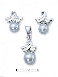 Sterling Silver Synthetic Pearl Earrings Pendant Set - JewelryWeb