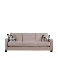 Handy Living CAC1-S4-AAA82 Cabo Living Room Convert-A-Couch Microfiber Sleeper Sofa, Khaki With 2 Decorative Mocha Circles Throw Pillows