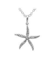Sterling Silver White Diamond Star Fish Pendant Necklace (1/15 cttw)