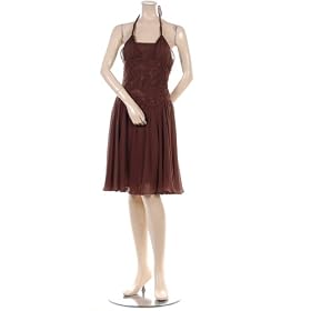 BCBG MAHOGANY SILK CROCHET HALTER DRESS NEW 10