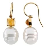 14K Yellow or White Gold Paspaley South Sea Cultured Pearl and Citrine Earrings - Various Sizes