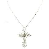 Jeweled Cross Collection Silver Tone Clear Crystal Long Necklace