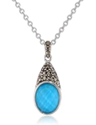 Judith Jack "Tropical Breeze" Sterling Silver Marcasite Turquoise Pendant Necklace, 18"