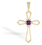 14K Yellow Gold Genuine Round Amethyst Cross Pendant