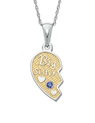 Big Sister Half Pendant in Sterling Silver with Birthstone September Sapphire (Little Sister Half sold seperately)