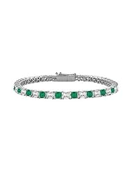 18K White Gold Princess Cut Emerald Diamond Tennis Bracelet 3.00 CT TGW