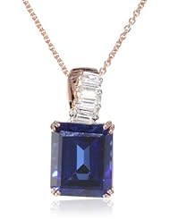 Sterling Silver with Pink Plating Octagon Created White Sapphire Pendant Necklace, 18"
