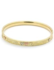 14K Tri-Color Gold 6mm Diamond Cut Heart 2.5 Diameter Adjustable Bangle Bracelets