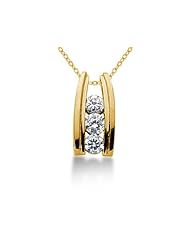 1 Carat Bar Set Three Stone Diamond Pendant in 14k Yellow Gold