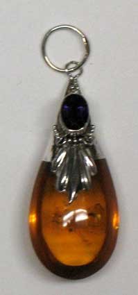 Amber Drop With Amethyst