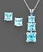 Jewelry : 14k White Gold Princess-Cut Blue Topaz Pendant & Earring Set