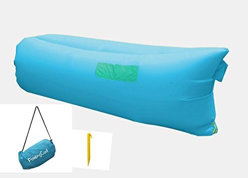 FeelingCool Inflatable Lounger Outdoor Air Sleeping Sofa Nylon Fabric Beach Couch Convenient Compression Air Bag Hangout Bean Bag Portable Dream Chair (Blue)