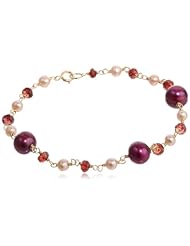 14k Gold-Filled Linked Wine Colored Freshwater Cultured Pearls, Pink Pearls and Garnet Clasp Bracelet, 7.5"