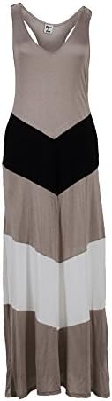 Romeo 4 Ever Women's Long Razor Back Dress Medium Taupe / Black / Cream