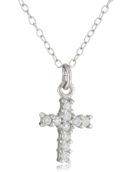 Sterling Silver Cubic Zirconia Small Cross Pendant Necklace, 18"