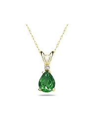 6X4mm Pear Emerald and Diamond Stud Pendant in 14K Yellow Gold