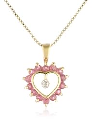 18k Yellow Gold Plated Sterling Silver Ruby and Diamond Accent Heart Pendant Necklace, 16"
