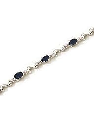 14K White Gold Oval Sapphire and Diamond Bracelet