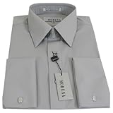 Mens Modena Solid Silver French Cuff Dress Shirt - Size 15.5 34/35