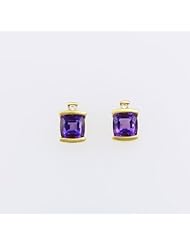 14 K Gold Amethyst Stud Earrings with Diamond Accent