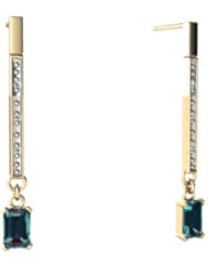 Created Alexandrite 14kt Yellow Gold Dangle Drop Earrings