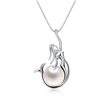 bestwishes2u Womens Fashion Jewelry 925 Sterling Silver Pearl and Mermaid Pendant Necklace
