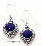 Sterling Silver Oval Lapis Cab In Etched Setting Earrings