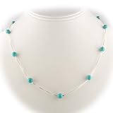 Turquoise Stone Beads Sterling Silver Box Chain Necklace 16, 18, 20, 40 Inch