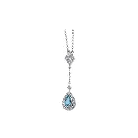 14K White Gold 0.15 ct. Diamond and 6 x 4 MM Pear Shaped Aquamarine Necklace by Katarina Jewelry