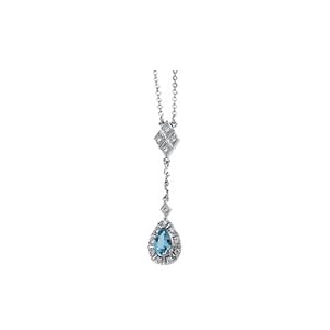 14K White Gold 0.15 ct. Diamond and 6 x 4 MM Pear Shaped Aquamarine Necklace by