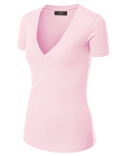 MBJ Womens Premium Basic Fitted Soft Short Sleeve Deep V Neck T Shirt